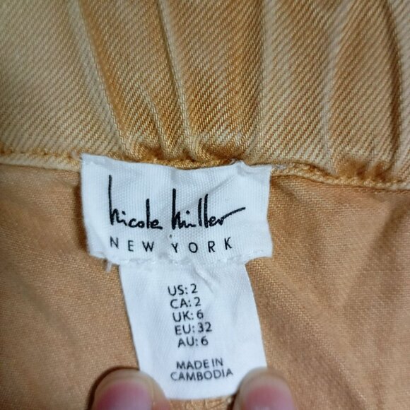 Nicole Miller High-Waisted Wide Leg Tan Pants US 2 Cotton Blend Womens Demin - Picture 2 of 9